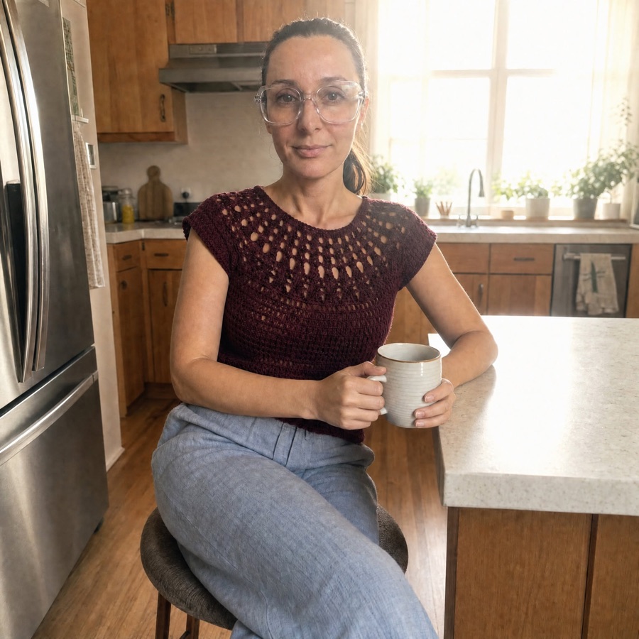 Melissa Carpenter trying one of the products in her kitchen